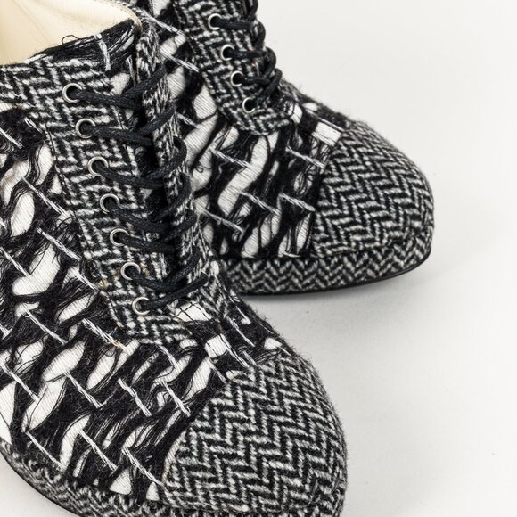 Chanel G27462 Wool Tweed Lace Up Silver Heel Booties - Picture 6 of 13